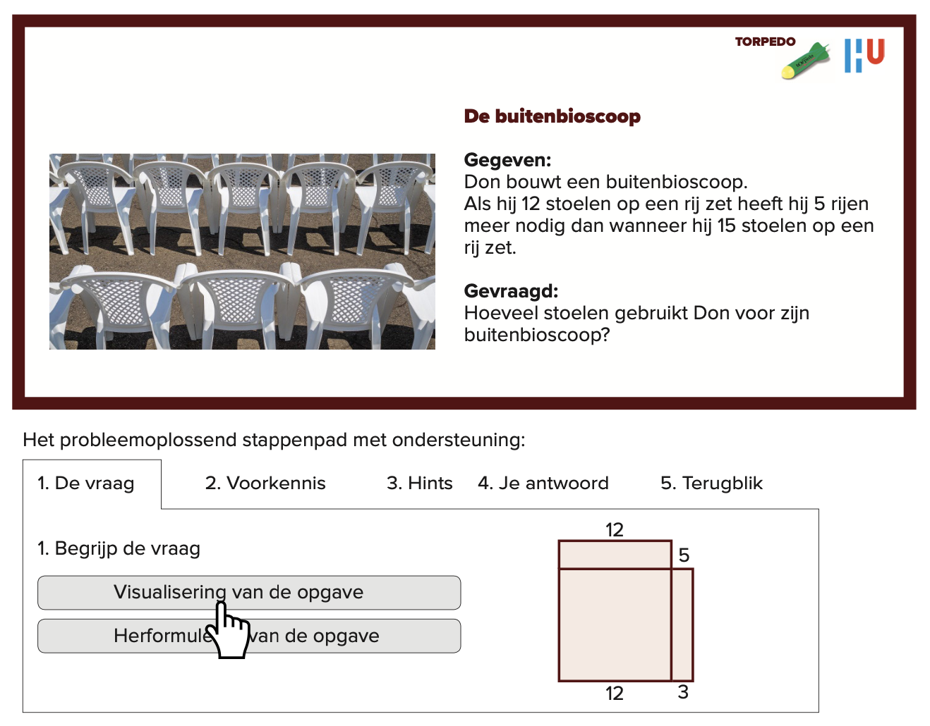 Afbeelding a. Een voorbeeld van een hoofdopgave in Torpedo, waarbij uitgebreide reflectieve steun wordt gegeven